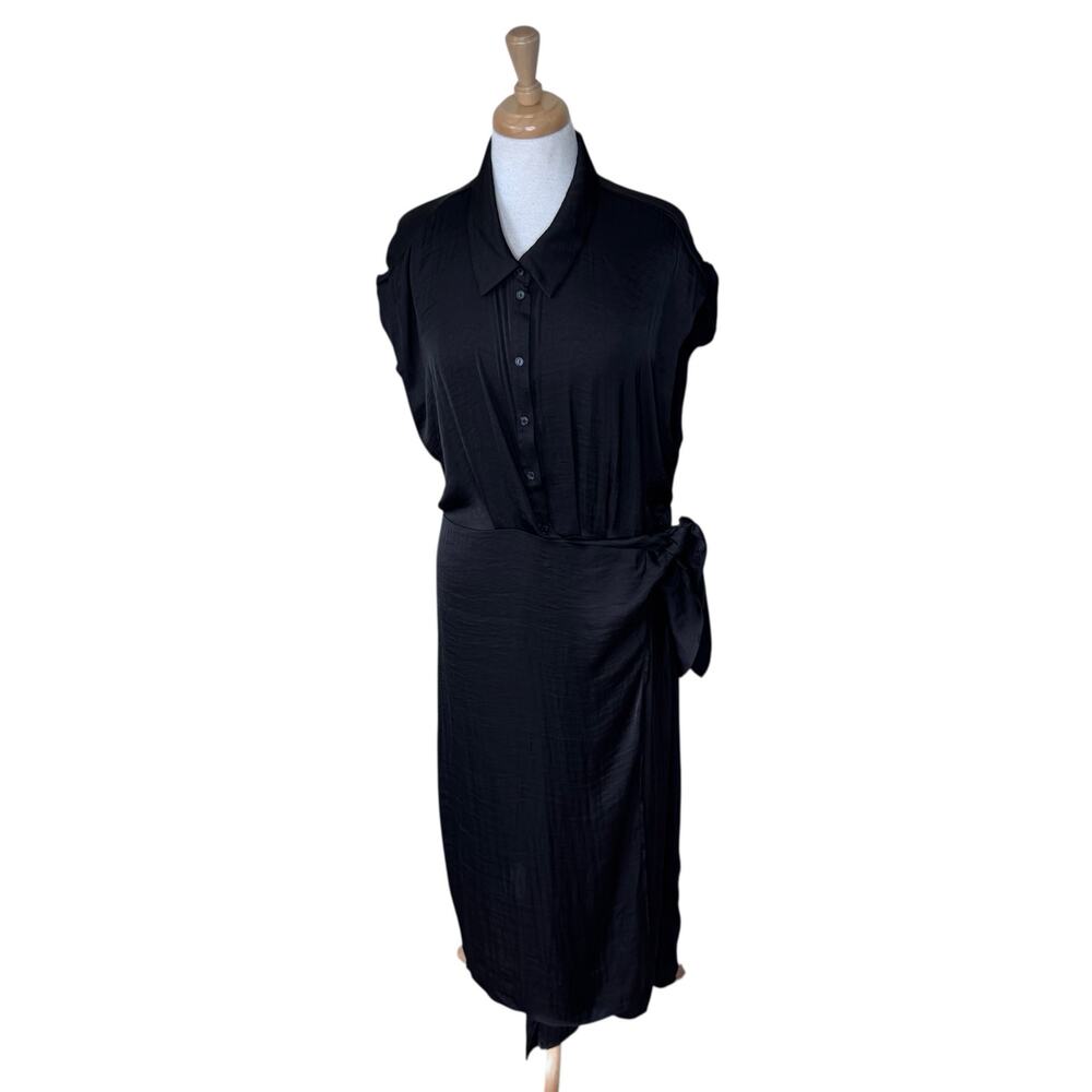 STEVE MADDEN Desiree Faux Wrap Midi Dress Black XL NWT